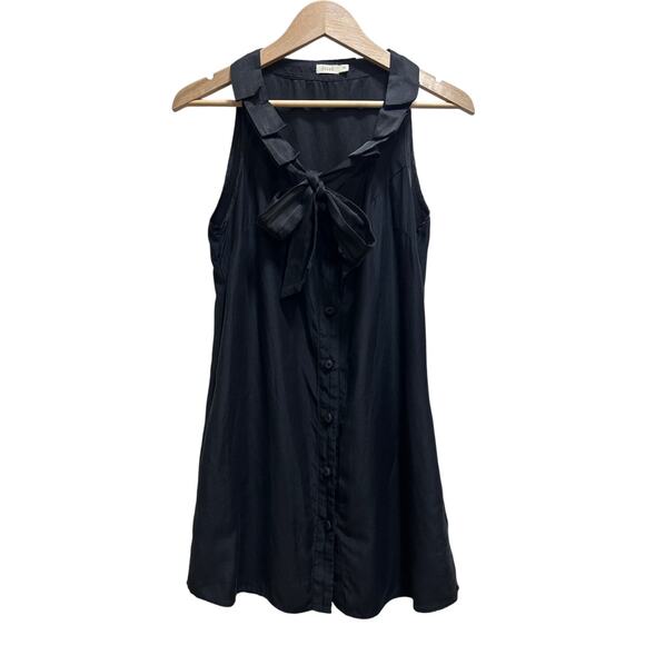 Dolan Anthropologie Silk Blend Black Mini Dress M Button Front Tie Up Bow Pocket - Picture 1 of 8